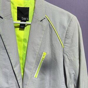 NWOT Bar III Light Gray Blazer with Neon Yellow Accents